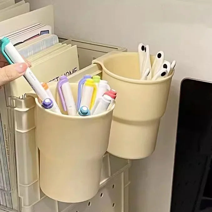 Plastic Hanging Pen Pencil Holder Portable Stationery Organizer Large Capacity Storage Box Multifunctional Hangable Cup Holder