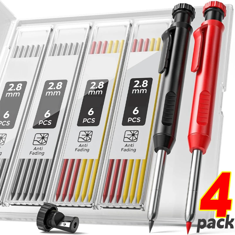 1-4Pack 2.8mm Solid Carpenter Mechanical Pencil with Sharpener Woodworking Construction Long Head Carpenter Pencil Stationary