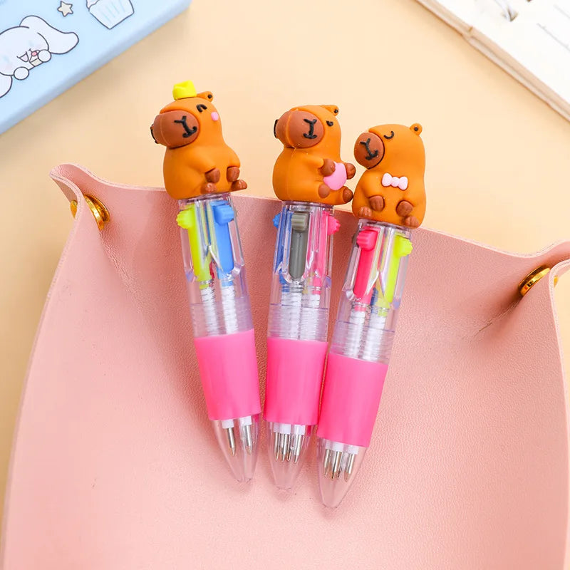 10Pcs/Lot Kawaii Capybara Mini 4 Colors Ballpoint Pens Cartoon Cute Multicolor Pen Kids School Stationery Office Supplies Gifts