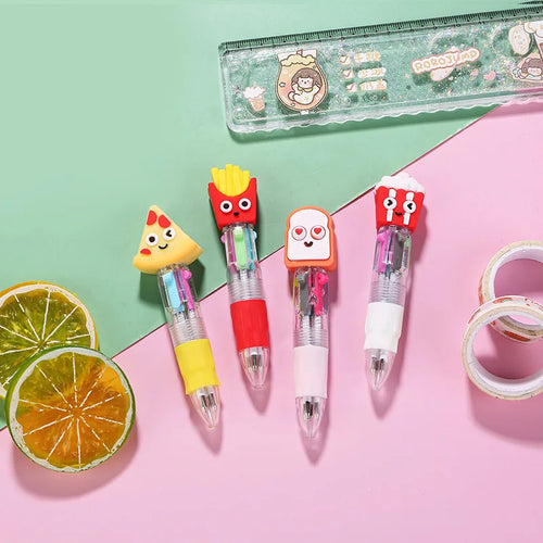 10Pcs/Lot Cute Hamburg French Fries Mini Four Color Ballpoint Pen Cartoon Food Pizza Cola 4 Color Pens School Office Supplies