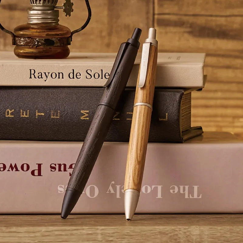 Japan Uni Jetstream 4 In 1 Wooden Sign Pen Oak SXN-PM Premium Ballpoint Pen, Ball Pen, Medium Oil Pen for Office School Supplies