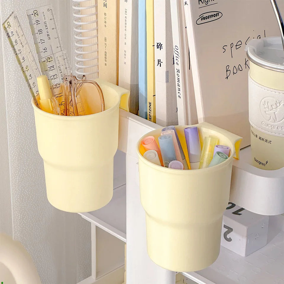 Plastic Hanging Pen Pencil Holder Portable Stationery Organizer Large Capacity Storage Box Multifunctional Hangable Cup Holder
