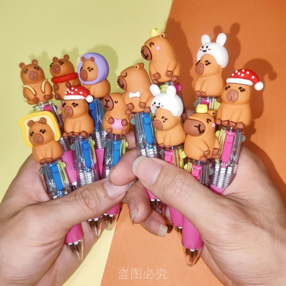 10Pcs/Lot Kawaii Capybara Mini 4 Colors Ballpoint Pens Cartoon Cute Multicolor Pen Kids School Stationery Office Supplies Gifts
