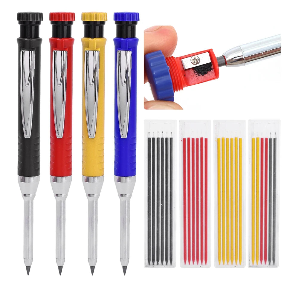 1-4Pack 2.8mm Solid Carpenter Mechanical Pencil with Sharpener Woodworking Construction Long Head Carpenter Pencil Stationary