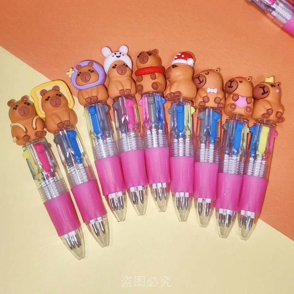 10Pcs/Lot Kawaii Capybara Mini 4 Colors Ballpoint Pens Cartoon Cute Multicolor Pen Kids School Stationery Office Supplies Gifts