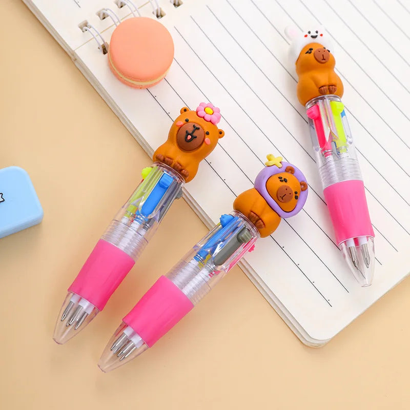10Pcs/Lot Kawaii Capybara Mini 4 Colors Ballpoint Pens Cartoon Cute Multicolor Pen Kids School Stationery Office Supplies Gifts