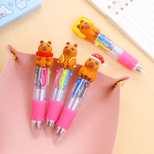 10Pcs/Lot Kawaii Capybara Mini 4 Colors Ballpoint Pens Cartoon Cute Multicolor Pen Kids School Stationery Office Supplies Gifts